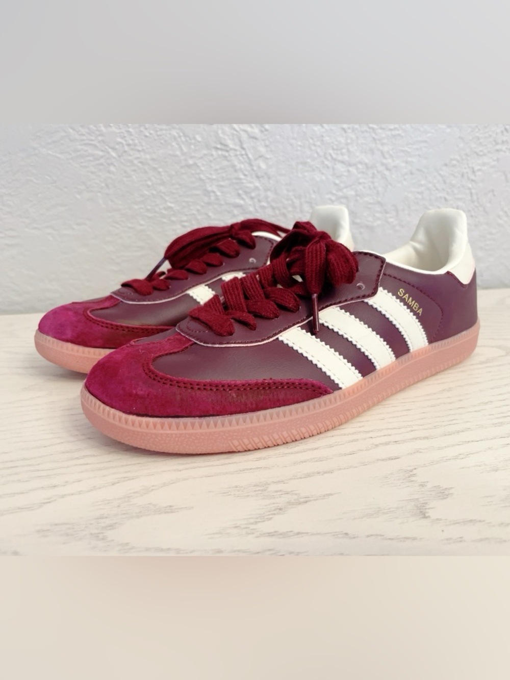 NEW Adidas original Samba Burgundy White maroon Gum Low-Top Sneakers womens 7 - Picture 7 of 10